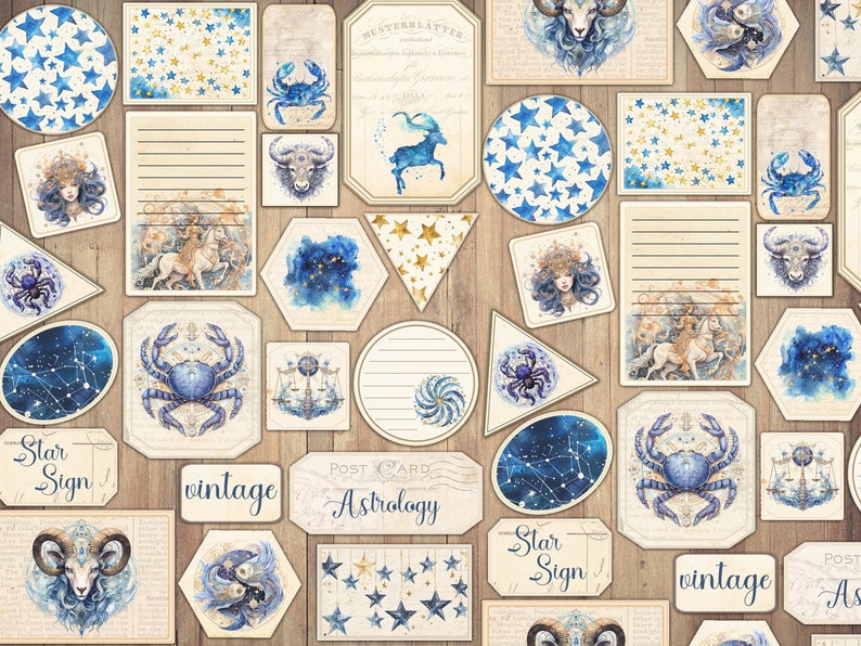 Vintage Blue Astrology Labels: Celestial Ephemera (digital Download) - Etsy