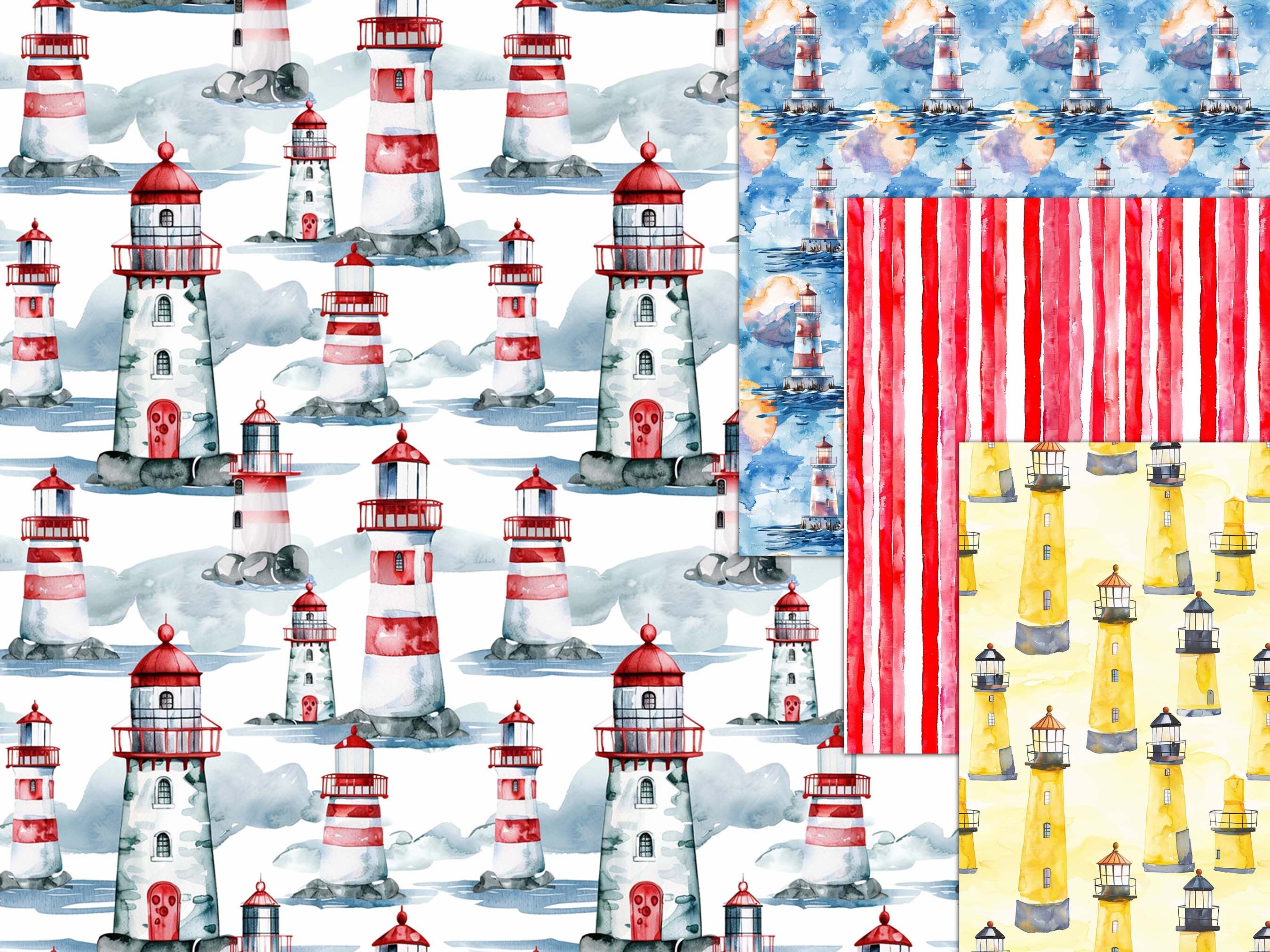 Watercolor Lighthouses Scrapbook Kit: Oceanside Ephemera (digital ...