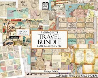 Vintage Travel Ephemera Bundle: Maps, Tickets, Stamps (Digital Download)