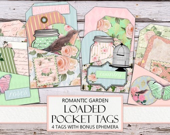 Romantic Garden Pocket Tags: Junk Journal Ephemera (Digital Download)