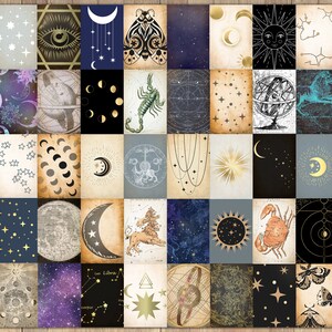 Celestial Collage Kit: 50 Astrology Ephemera Cards (digital Download ...
