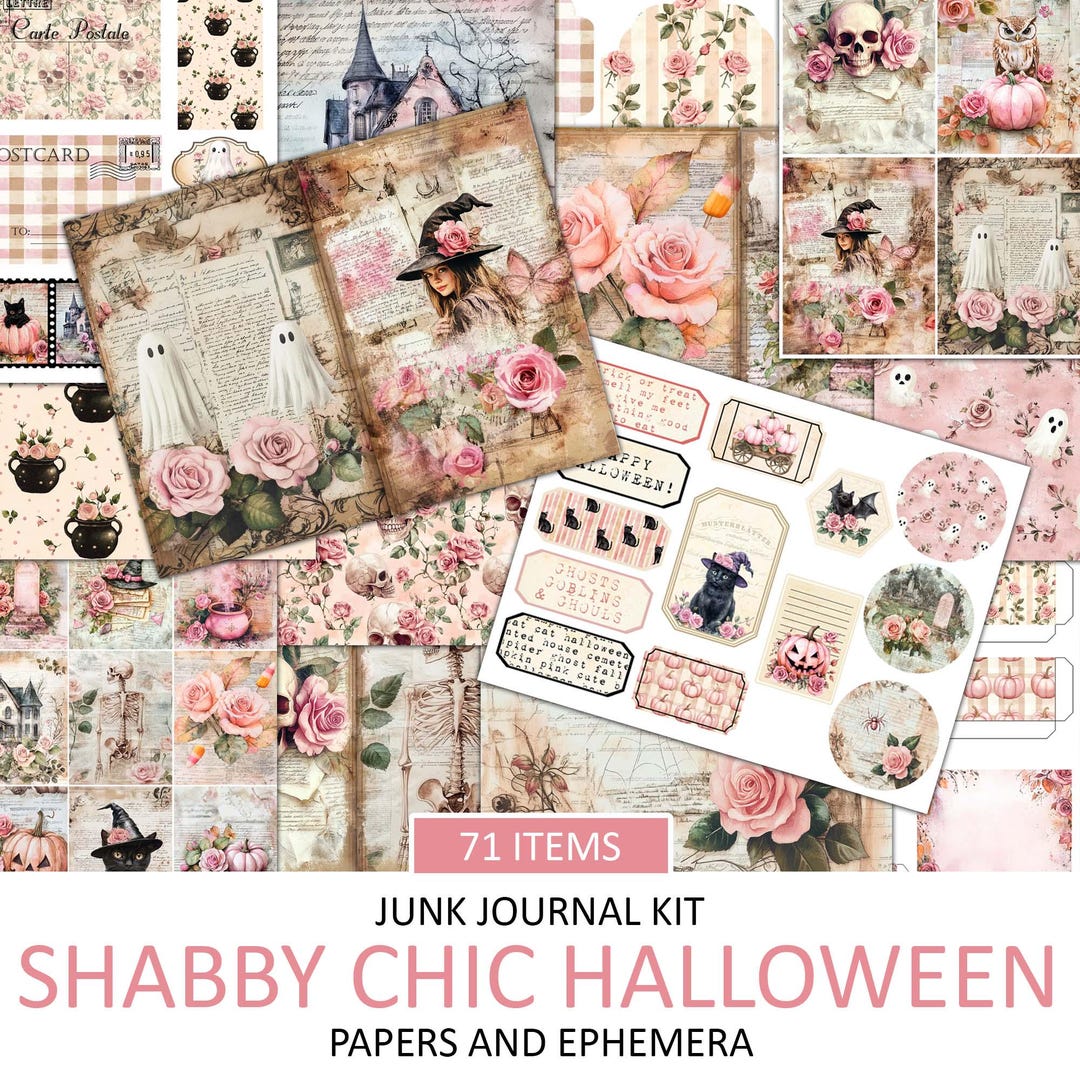 Vintage Shabby Chic Halloween Junk Journal Kit: Printable Ephemera ...