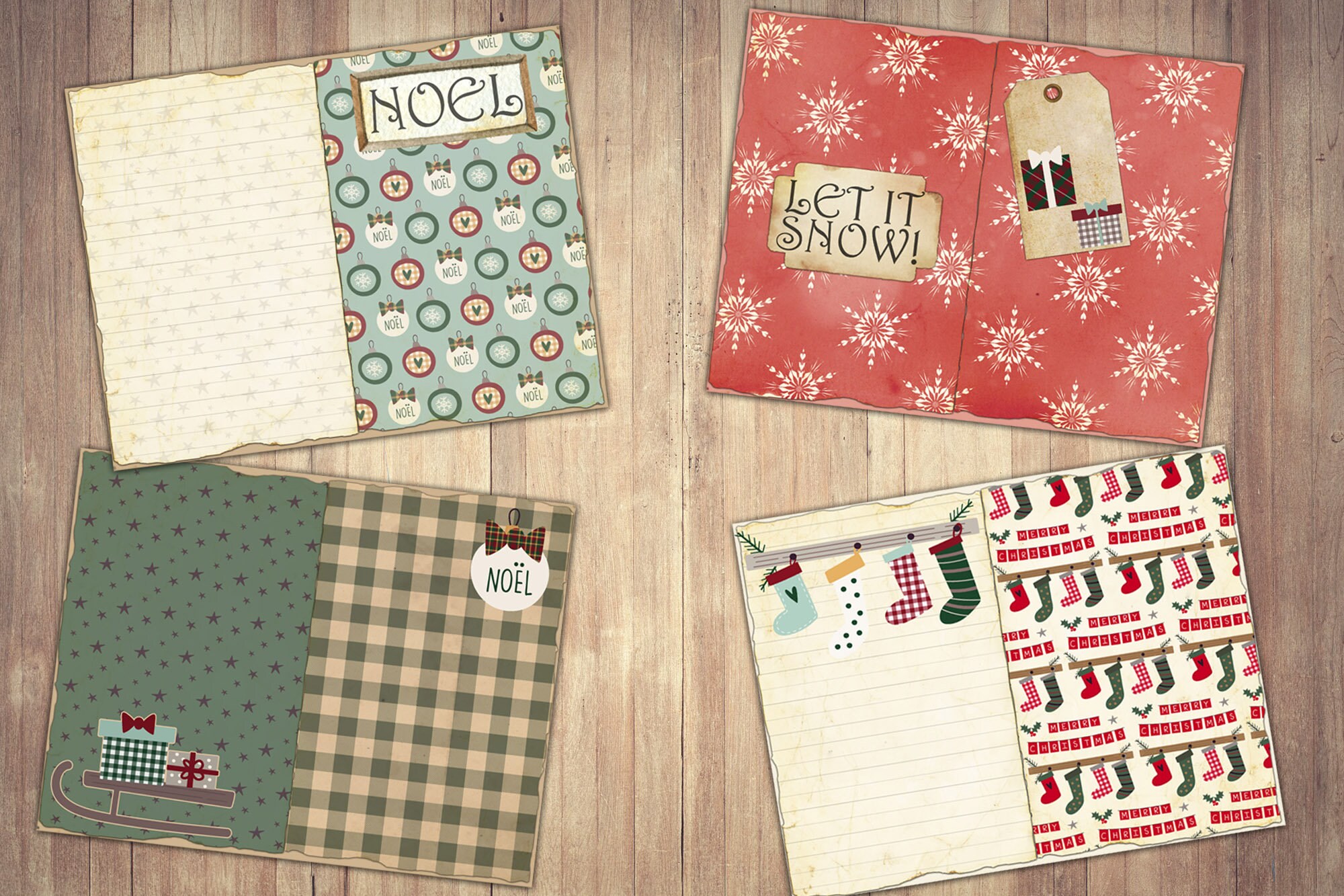 クリスマスジャンクジャーナルペーパー：居心地の良い冬のコテージの