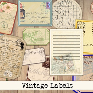 Druckbare antike Reiseetiketten, Vintage-Scraps, Junk Journal Ephemera, Vintage, alte Karten Tags, Pingeliger Schnitt, Scrapbook, Kommerzielle Nutzung