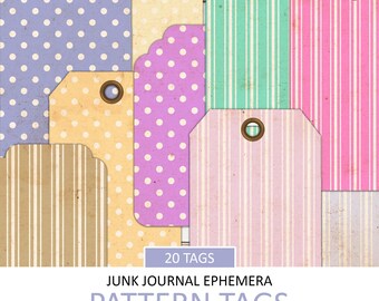 Vintage Pastel Pattern Tags: Junk Journal Ephemera (Instant Download)