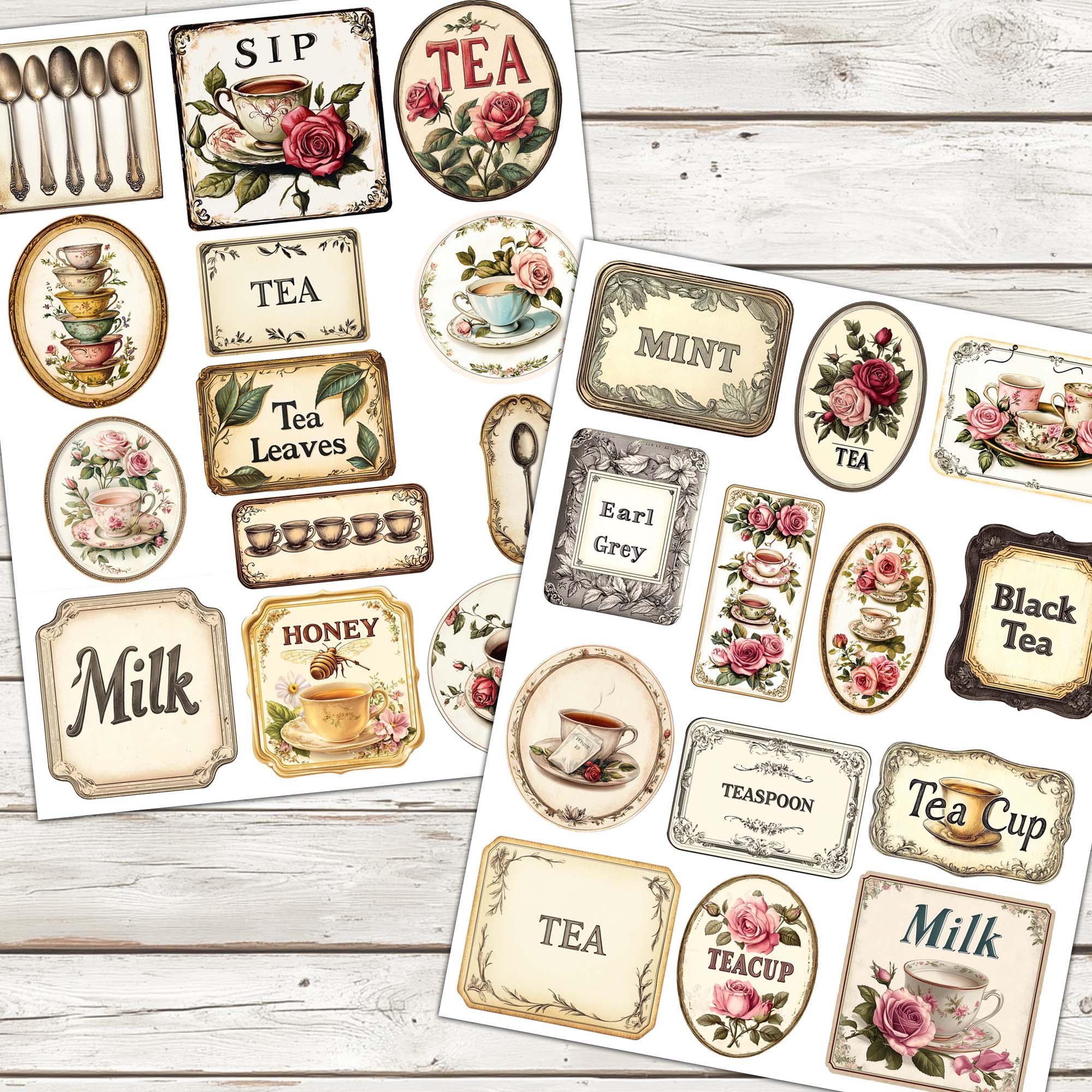 Vintage Tea Label Ephemera Kit: Printable Collage Scraps (digital ...
