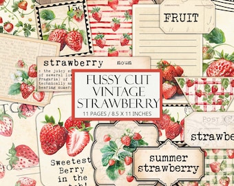 Printable Vintage Strawberry Ephemera Kit: Junk Journal Collage (Digital Download)