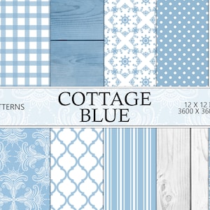 Carta digitale blu cottage, shabby chic, carta per album, modello country, diario spazzatura, effimeri, download istantaneo