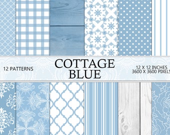 Papel digital azul cabaña: patrones de scrapbooking shabby chic (descarga digital)