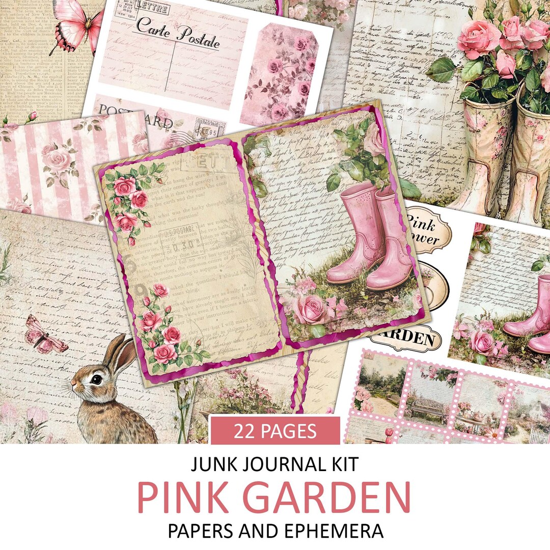 Pink Garden Junk Journal Kit: Vintage Floral Ephemera (digital Download ...