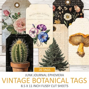 Vintage Botanical Tags, Junk Journal Ephemera, Antique Card, Scrapbook Embellishment, Fussy Cut, Antique Plant, Botanics, Instant Download