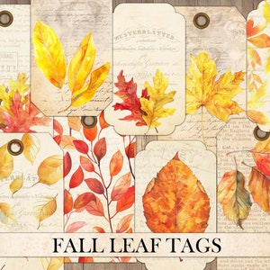 Étiquettes vintage de feuille d'automne, éphémères de journal indésirable de l'automne, chutes d'antiquités, cartes pour carnet, feuilles, embellissement d'album, coupe difficile, téléchargement