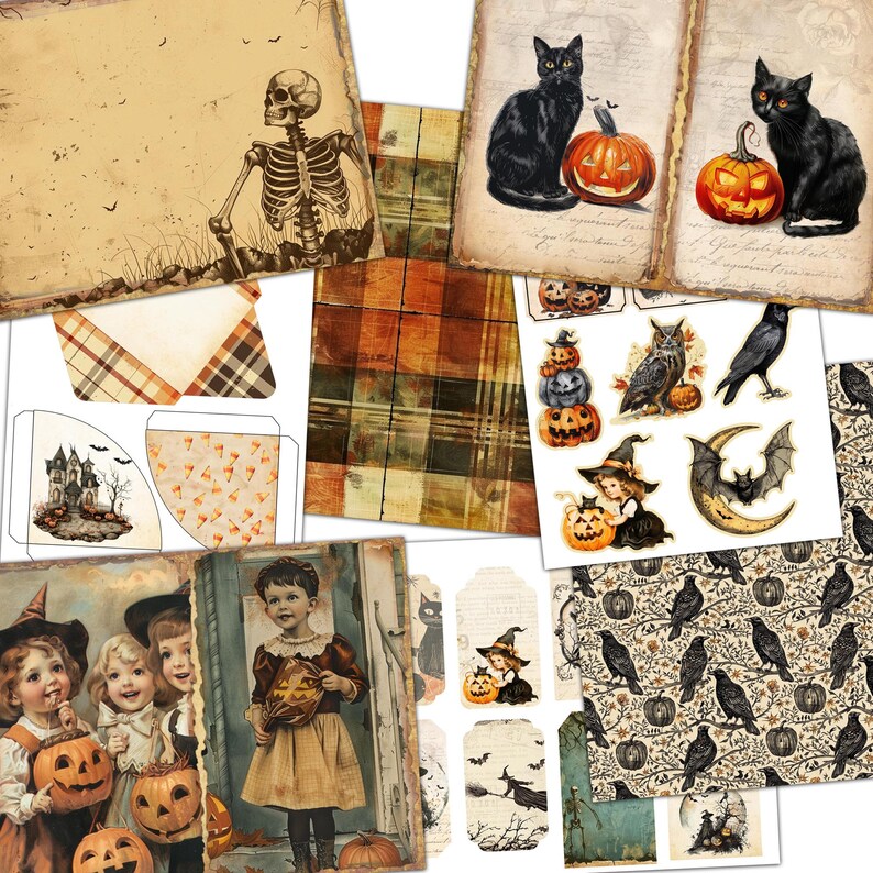 Vintage Halloween Junk Journal Kit: Ephemera, Pages (digital Download ...