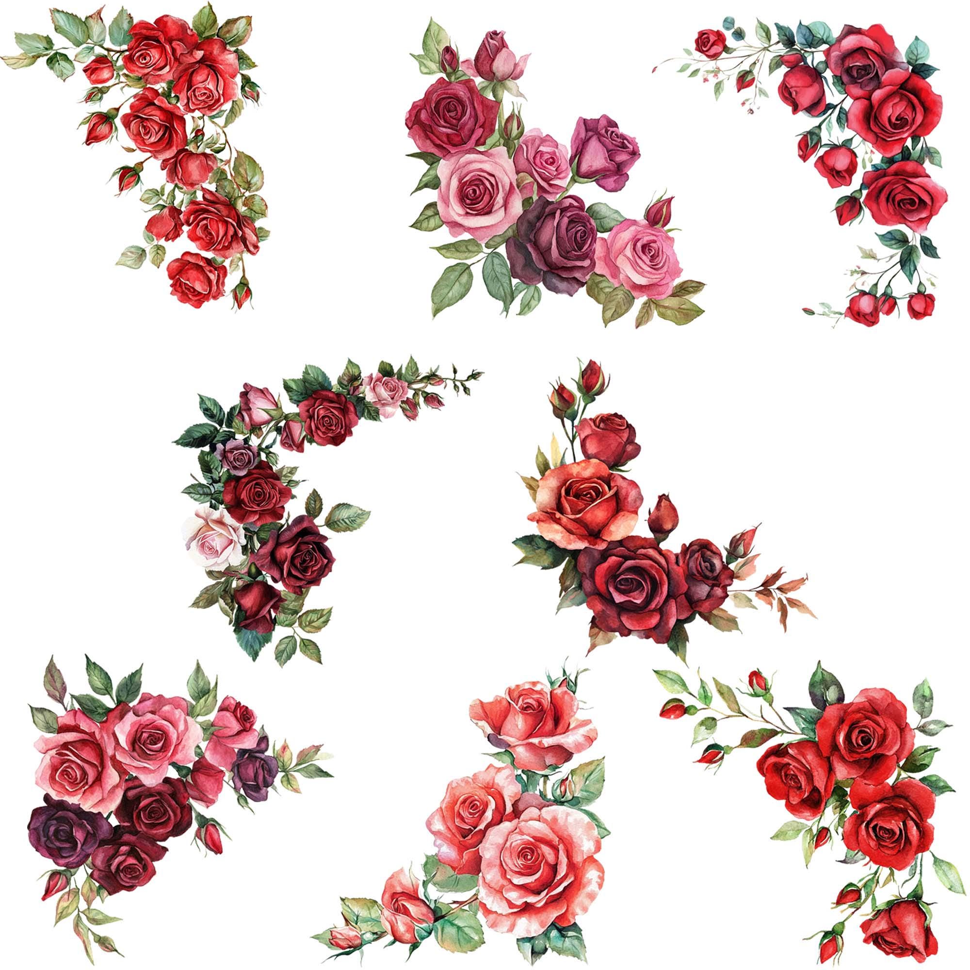 Red Roses Corner Pattern Red Rose Corner Clipart: Floral Design, Scrapbook Image (digital ...