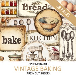 Kit de etiquetas de panificação antigas, restos de diário de cozinha para impressão, corte exigente, álbum de recortes, kit de colagem de culinária, pastelaria, download instantâneo