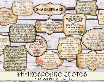 Afdrukbare Shakespeare Quotes Vintage-labels: Junk Journal Ephemera (directe download)