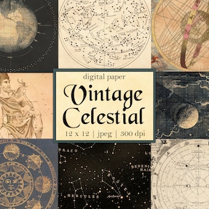 Digital Vintage Celestial Papers, Night Sky Junk Journal, Kit artigianale stampabile, Stelle effimere, Immagini autentiche, Collage, Download immediato