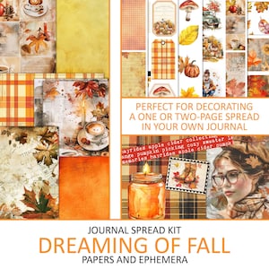 Fall Junk Journal Spread, themaset van twee pagina's, herfstpagina's, seizoensgebonden ephemera, vintage kieskeurige snit, plakboekversiering, afdrukbaar ambacht