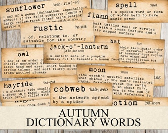 Autumn Dictionary Words, Printable Junk Journal Ephemera, Grunge, Fall Craft Kit Scraps, Vintage, Halloween, Fussy Cut, Digital, Download