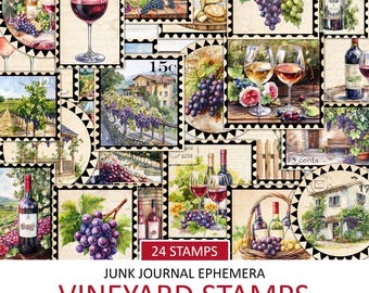 Watercolor Vineyard Stamps: Vintage Wine Ephemera (Digital Download)