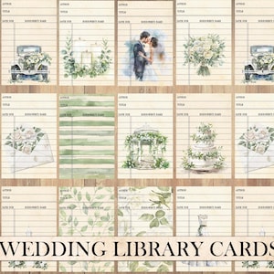Druckbare Vintage Bibliothekskarten, weiße Hochzeit, wählerischer Schnitt, Ephemera Pack, Junk Journal Zubehör, Boho Hochzeit, Ehe, Scrapbook