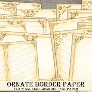 Druckbare Vintage Bordüre, antike Junk Journal Papiere, altes Papier, liniert und unliniert, Ephemera, Schreibpapier, Instant Download