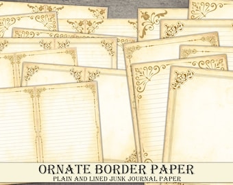 Printable Vintage Border Paper, Antique Junk Journal Papers, Old Paper, Lined and Unlined, Ephemera, Writing Paper, Instant Download
