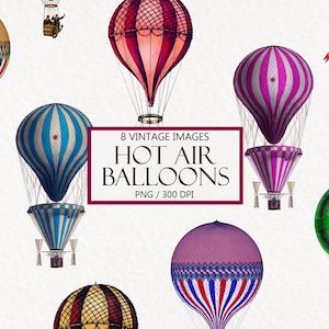 Vintage Hot Air Balloon Clipart, Antique Images, Authentic Illustrations, Clip Art for Commercial Use, PNG, Instant Download
