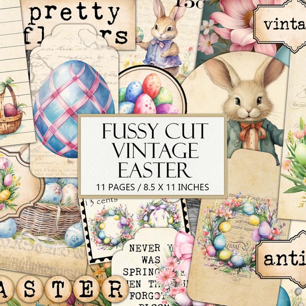 Printable Easter Ephemera Kit, Vintage Holiday, Fussy Cut, Junk Journal Supplies, Collage, Bunny, Basket, Eggs, Antique, Commercial Use