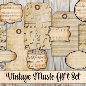 Etiquetas y etiquetas de música imprimibles, Efímera de diario basura digital, Etiqueta de regalo vintage, Corte quisquilloso, Etiqueta de página de pegatinas, Descarga instantánea, Imprimible