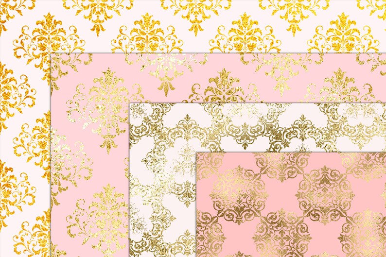 Seamless Digital Paper Pink and Gold Damask Scrapbook Junk - Etsy