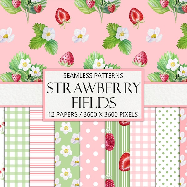 Strawberry Fields, Seamless Scrapbook Paper, Junk Journal Paper, Repeating Pattern, Printable Ephemera, Embellishment, Instant Download