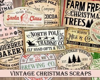 Vintage Christmas Scraps, Fussy Cut Winter, Retro Sayings, Scrapbook Embellishments, Junk Journal Ephemera, Collage, Instant Download