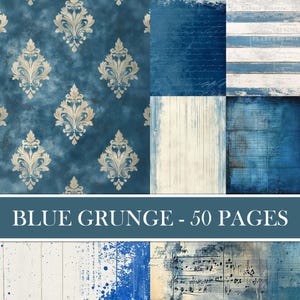 Vintage Distressed Blue Backgrounds, Junk Journal Supplies, Antique Images, Grunge Pattern Image, Scrapbook Paper, Printable, Download