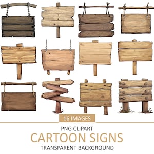 Cartoon Wooden Sign Clipart, Hanging Sign Illustration, Clip Art, Cartoonish Images, Sublimation, Commercial Use PNG, Download