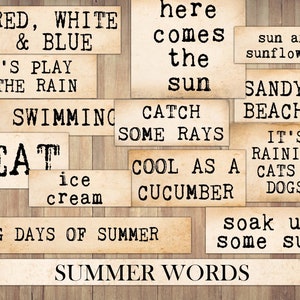 Wörter und Redewendungen Sommer, saisonal, druckbares Junk Journal Ephemera, Grunge, Bastel Kit Scraps, Vintage, Pingeliger Schnitt, Sofort Download