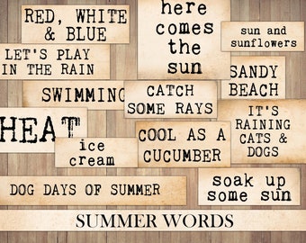 Summer Words Ephemera: Vintage Printable Scraps (Digital Download)