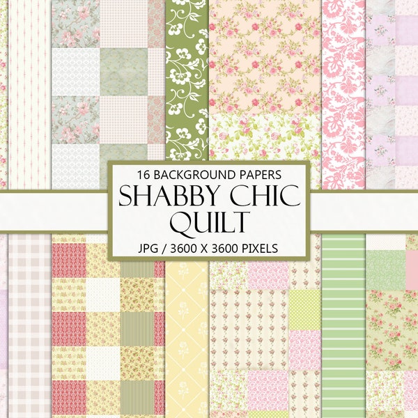 Shabby Chic, Country Quilt Scrapbook Paper, Junk Journal Paper, Pastel Quilt Pattern, Printable Ephemera, Embellishment, Instant Download