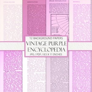 Printable Purple Vintage Papers, Encyclopedia Pages, Antique Junk Journal, Old Paper, Craft Kit, Ephemera, Authentic Book Pages, Scrapbook