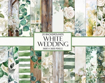 Watercolor White Wedding Backgrounds: Scrapbook Paper Ephemera (Digital Download)