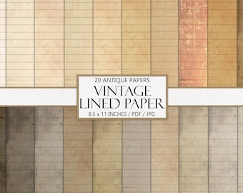 Distressed Lined Journal Paper, Blank Sheets, Junk Journal Ephemera, Antique Tones, Old Paper, Scrapbook Background, Distressed, Printable