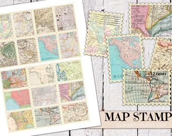 Vintage Map Stamps: Ephemera for Junk Journals (Digital Download)