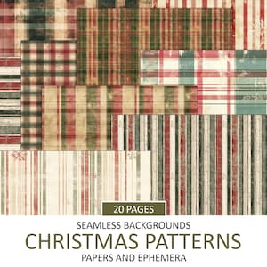 May include: 20 pages of seamless Christmas patterns in red, green, and white. The patterns include plaid, stripes, and snowflakes. Papers and ephemera.