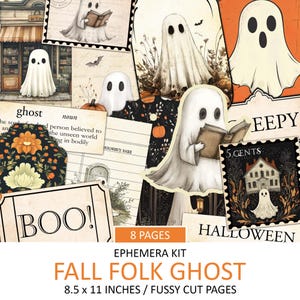 Fall Folk Ghost Ephemera Kit, Vintage Style Autumn Season, Halloween Aesthetic, Fussy Cut, Junk Journal Supplies, Collage, Printable