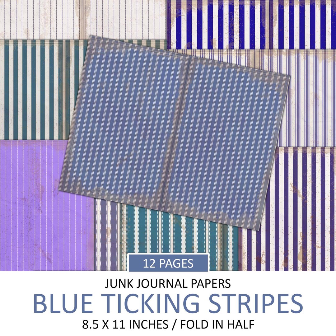 Vintage Blue Ticking Stripes Junk Journal Paper (digital Download) - Etsy