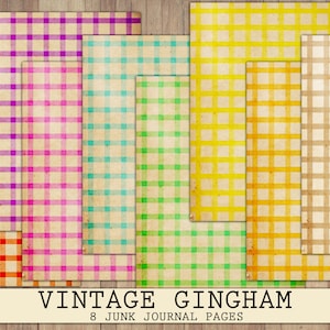 Digital Vintage Junk Journal Paper, Large Gingham Check, Various Colors, Junk Journal Ephemera, Printable Craft Kit, Collage, Download