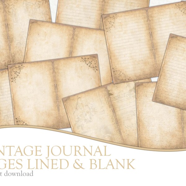 Vintage Junk Journal, Lined and Blank Pages, Ephemera, Antique, Scrapbook Background, Wallpaper,  Instant Download, Printable