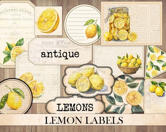 Vintage Lemon Labels: Junk Journal Ephemera (Digital Download)