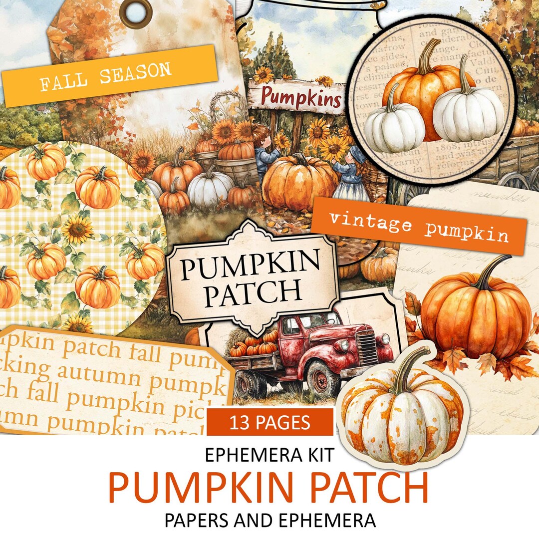 Vintage Pumpkin Patch Ephemera Kit: Fall Junk Journal Supplies (digital ...