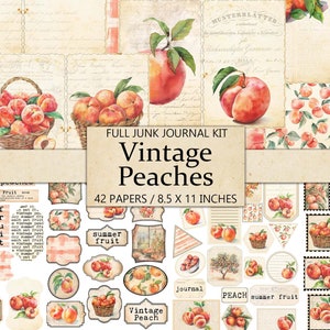 Kit de diario basura de melocotones grandes, página de diario de frutas de estilo vintage, efímera, corte quisquilloso, adorno de álbum de recortes, artesanía imprimible, descargar